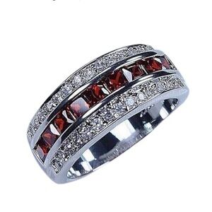 2ct Princess Cut Lab-Created Red Ruby Women’s Wedding Ring 925 Sterling Silver